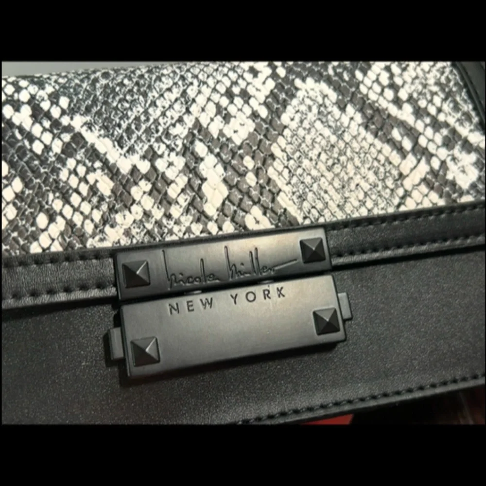 Nicole Miller Snakeskin Mini Crossbody/Handbag/Purse Black/White